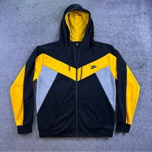 Nike Sportswear Full Zip Hoodie Black Yellow Gray Colorblock Men’s Large